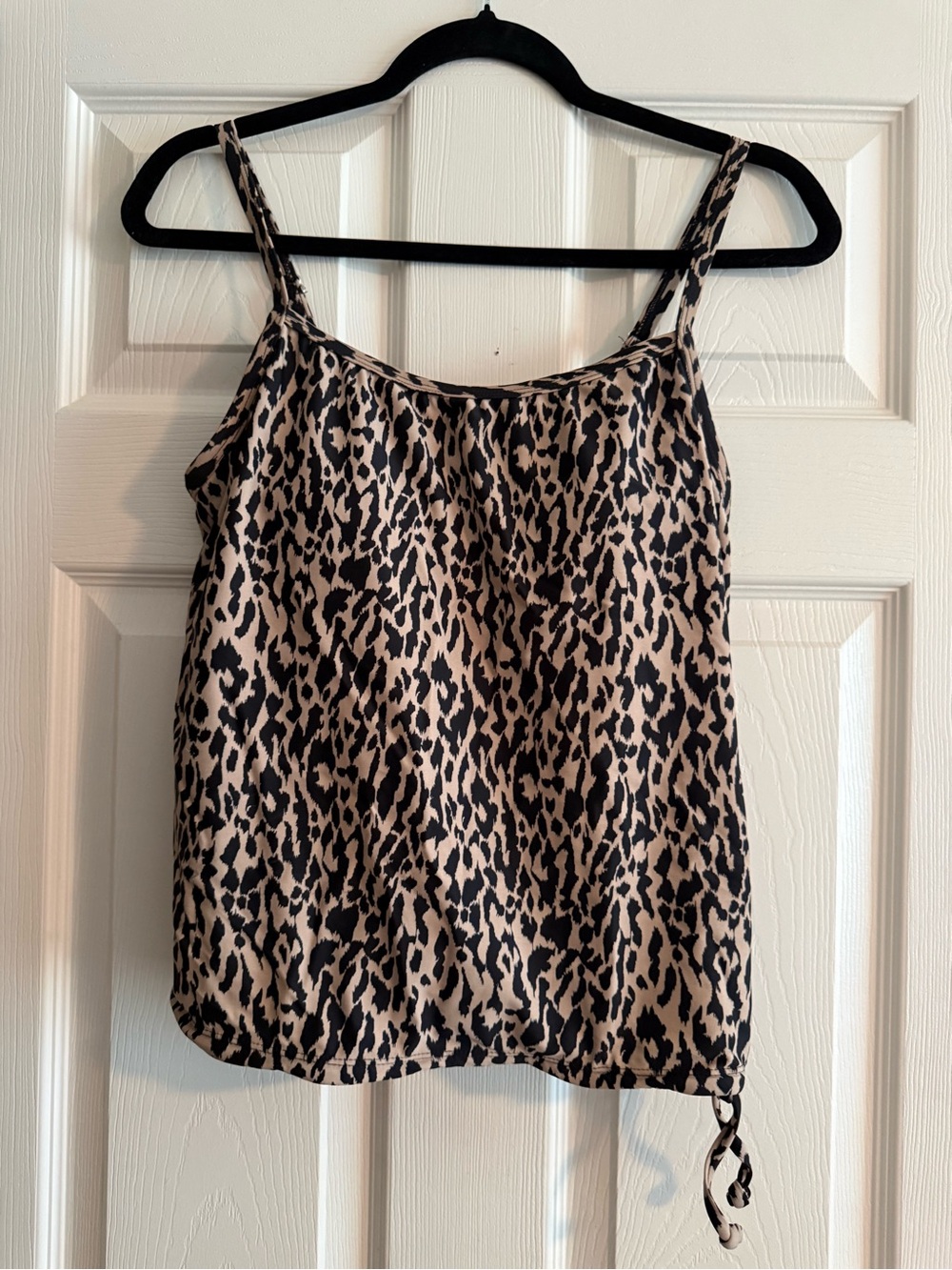 Leopard Print adjustable Strap tankini Top - Beige/Black